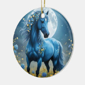 青いファンタジー魔法の馬の月の花、 セラミックオーナメント (左)
