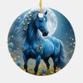 青いファンタジー魔法の馬の月の花、 セラミックオーナメント (裏面)