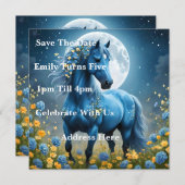 青いファンタジー魔法の馬の月の花、 セーブザデート (正面/裏面)