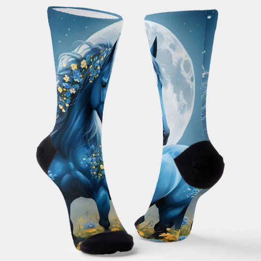 青いファンタジー魔法の馬の月の花、 ソックス (傾斜あり)