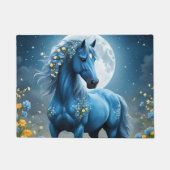 青いファンタジー魔法の馬の月の花、 ドアマット (正面)