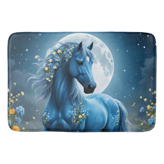 青いファンタジー魔法の馬の月の花、 バスマット (正面)