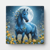 青いファンタジー魔法の馬の月の花、 フォトプラーク (正面)