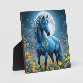 青いファンタジー魔法の馬の月の花、 フォトプラーク (正面)