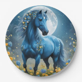 青いファンタジー魔法の馬の月の花、 ペーパープレート (正面)