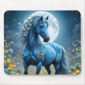 青いファンタジー魔法の馬の月の花、 マウスパッド (正面)
