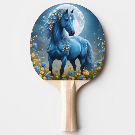 青いファンタジー魔法の馬の月の花、 卓球ラケット (正面)
