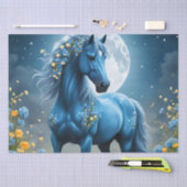 青いファンタジー魔法の馬の月の花、 薄葉紙 (クラフト)