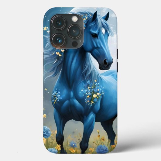 青いファンタジー魔法の馬の月の花、 Case-Mate iPhoneケース (裏面)