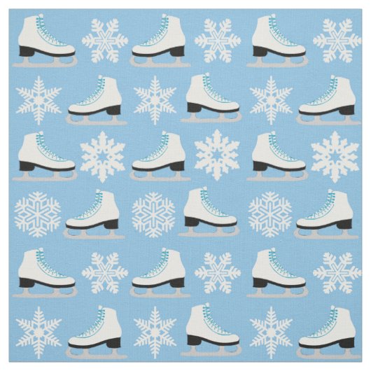 青いフィギュアスケートおよび雪片のクリスマス ファブリック (見本)