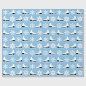 青いフィギュアスケートおよび雪片のクリスマス ラッピングペーパー (フラット)