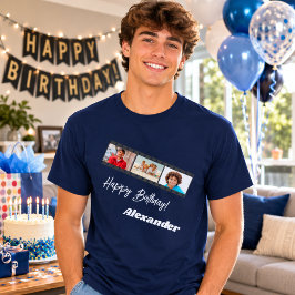 青いフィルムネームバースデーギフト男性用 Tシャツ