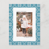 青いフェアアイル編みパターン写真クリスマス シーズンポストカード (正面)