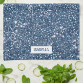 青いフェイクグリッターテクスチャの名前をカスタムする キッチンタオル (折り畳み)