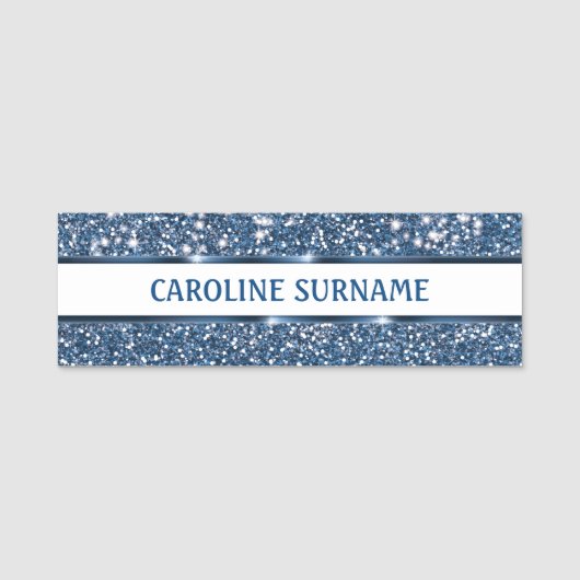 青いフェイクグリッターテクスチャの外観と名前をカスタムする- 名札 (正面)