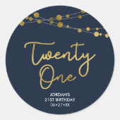 青いフェイク金ゴールド列の光21歳の誕生日 ラウンドシール (正面)