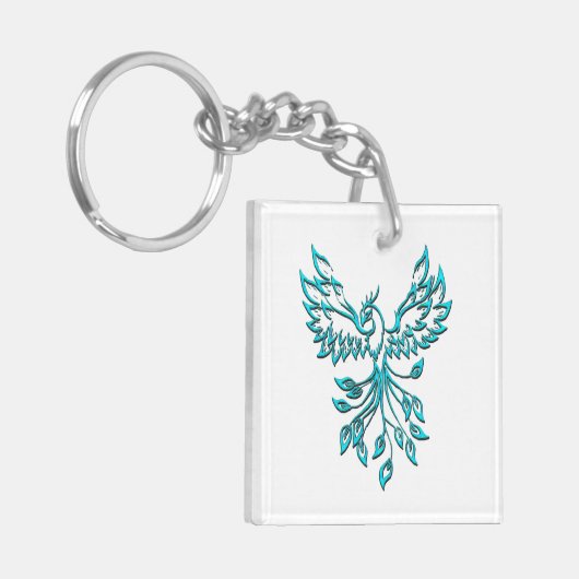 青いフェニックスが白に浮き上がる キーホルダー (正面左)