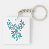 青いフェニックスが白に浮き上がる キーホルダー (裏面)