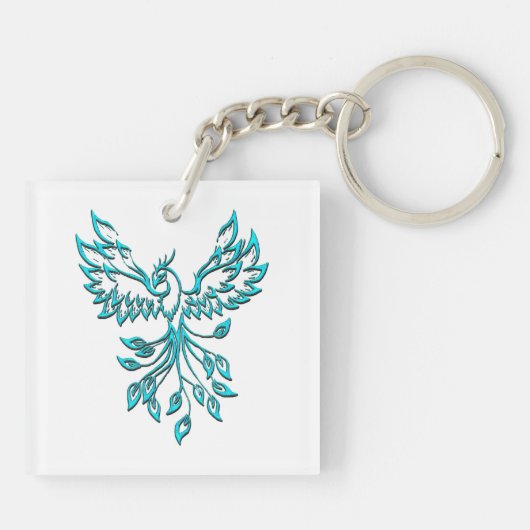 青いフェニックスが白に浮き上がる キーホルダー (裏面)