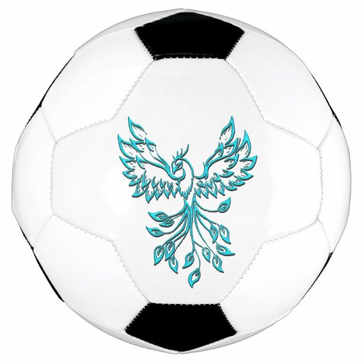 青いフェニックスが白に浮き上がる サッカーボール (正面)