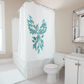 青いフェニックスが白に浮き上がる シャワーカーテン (インサイチュ)