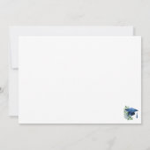 青いフェミニン目盛りキャップとピンクの花 サンキューカード (裏面)