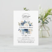 青いフェミニン花のお祝い |写真 招待状 (スタンド正面)