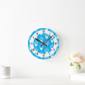青いフォークポルトガル語ハートの花 ラウンド壁時計 (ホーム)