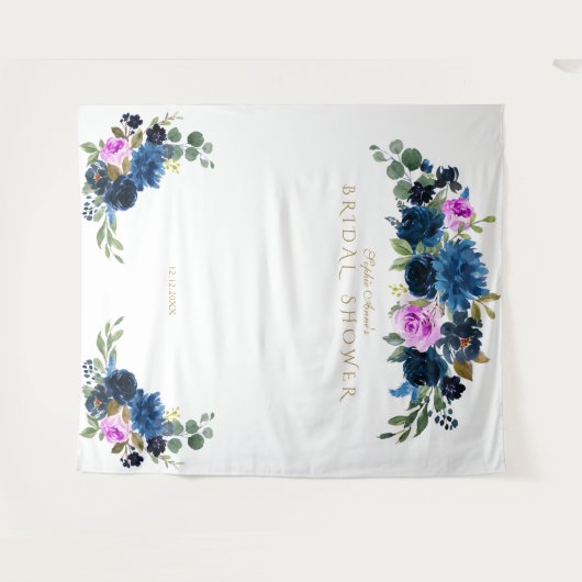 青いフクシアの花のブライダルシャワー フォトブース プロップ タペストリー (正面(横))