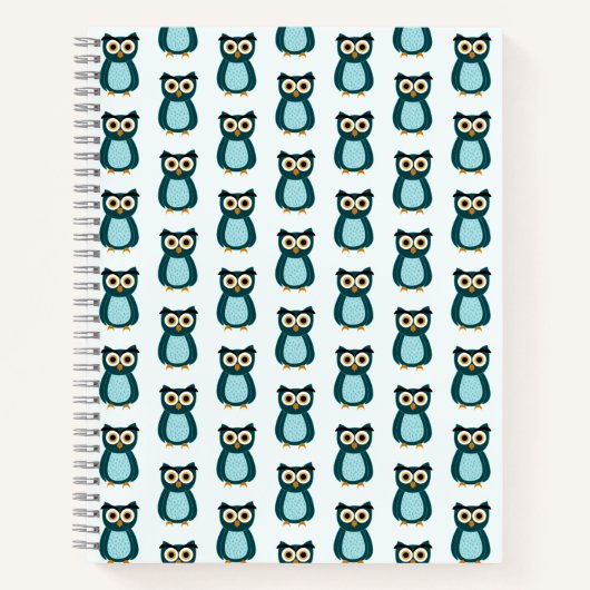 青いフクロウのイラスト ノートブック (正面)