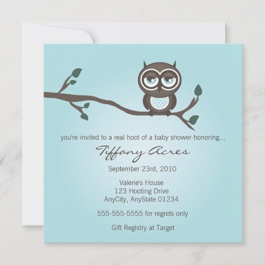 青いフクロウのパーティ招待状 招待状 (正面)