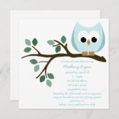 青いフクロウのベビーシャワーの招待状 招待状 (正面/裏面)