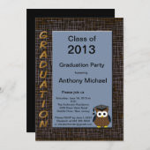 青いフクロウの卒業の招待状 招待状 (正面/裏面)