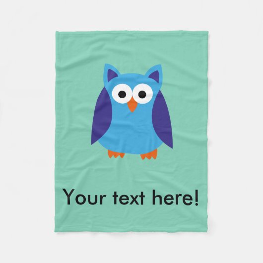 青いフクロウの漫画 フリースブランケット (正面)