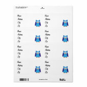 青いフクロウの漫画 ラベル (フルシート)