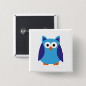 青いフクロウの漫画 缶バッジ (正面&裏面)