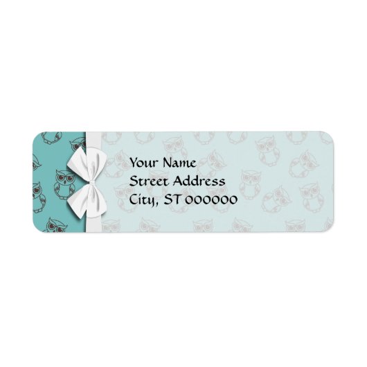 青いフクロウの輪郭がかわいい ラベル (正面)