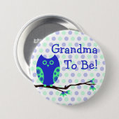 青いフクロウベビーシャワーボタンが"ある"祖母 缶バッジ (正面&裏面)