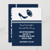 青いフットボールの結婚式のセーブ・ザ・デート案内 セーブザデート (正面/裏面)