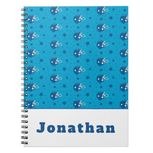 青いフットボールヘルメット スター キッズ 男の子 チーム名 クール ノートブック (正面)