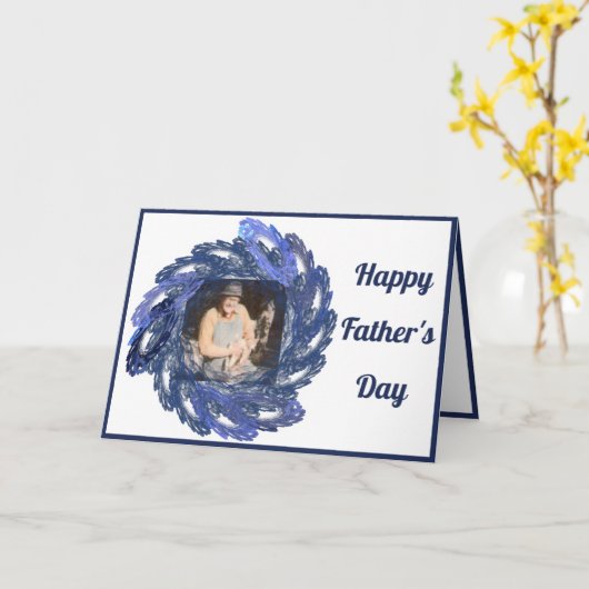 青いフラクタルアートの円形フレーム 父の日 カード (黄色い花)