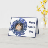 青いフラクタルアート サークルフレーム 楽しい父の日 カード (黄色い花)