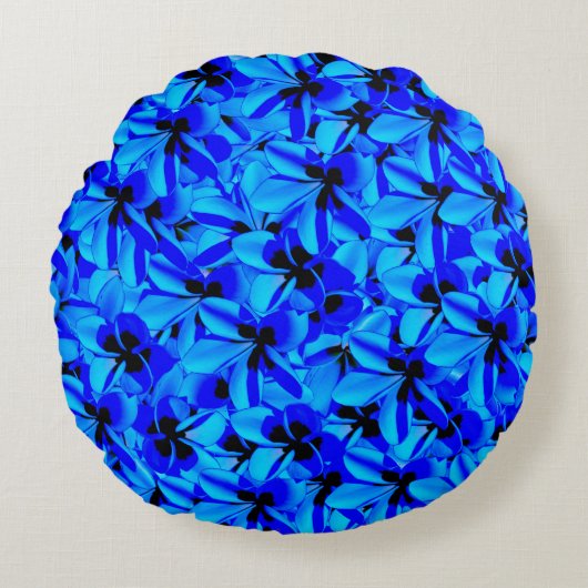 青いフランギパニの花、 ラウンドクッション (正面)