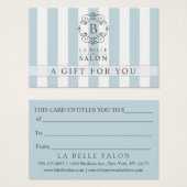 青いフランスのオーニングストライプギフトカード付モノグラム (正面&裏面)