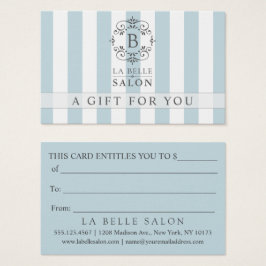 青いフランスのオーニングストライプギフトカード付モノグラム