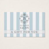 青いフランスのオーニングストライプギフトカード付モノグラム (正面)