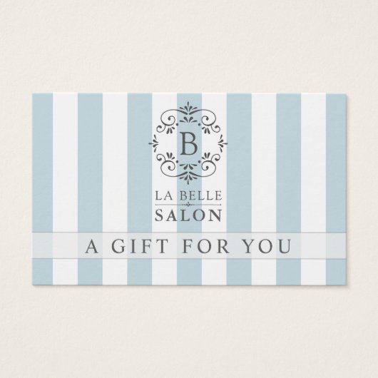 青いフランスのオーニングストライプギフトカード付モノグラム (正面)