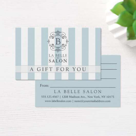 青いフランスのオーニングストライプギフトカード付モノグラム (デスク)