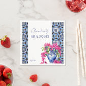 青いフランスのタイルのブーガンビリアの結婚前お祝い スタンダードカクテルナプキン (インサイチュ)