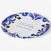 青いフランスのタイル地中海のブライダルシャワー ペーパープレート (アングル)